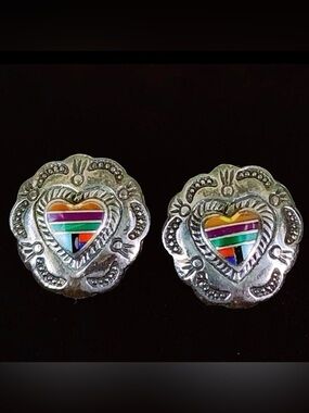 Sterling Silver Heart Inlay Carolyn Pollack Stud Earrings